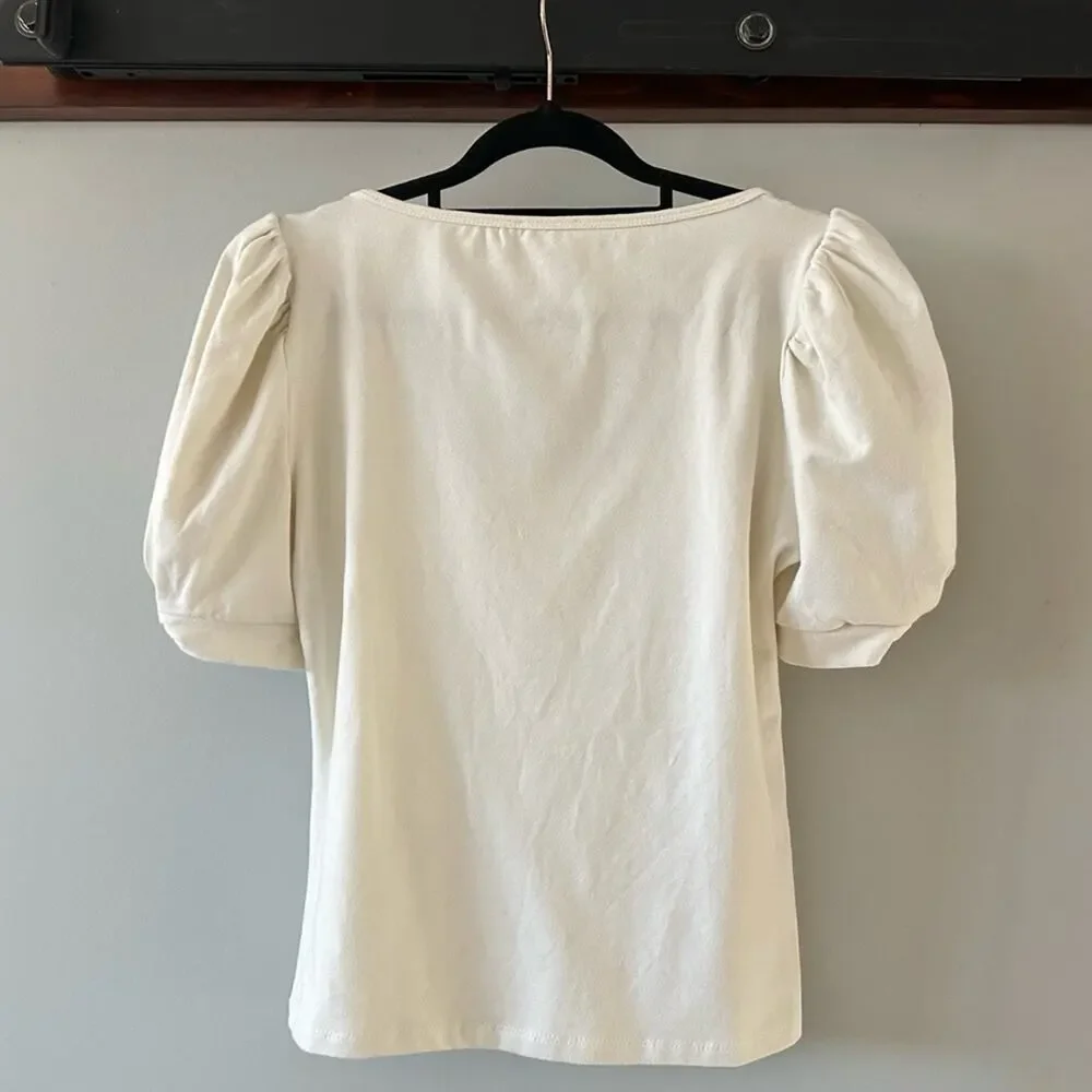 Reformation Cream Puff Sleeve Scoop Neck Top Organic Cotton XL
